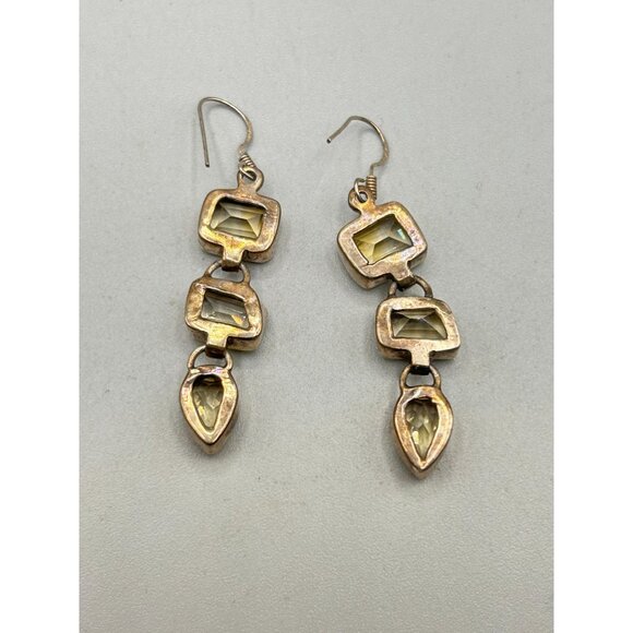 Citrine Glass Sterling Silver Dangles Earrings Dangles Geometric Drops Design - Picture 8 of 8